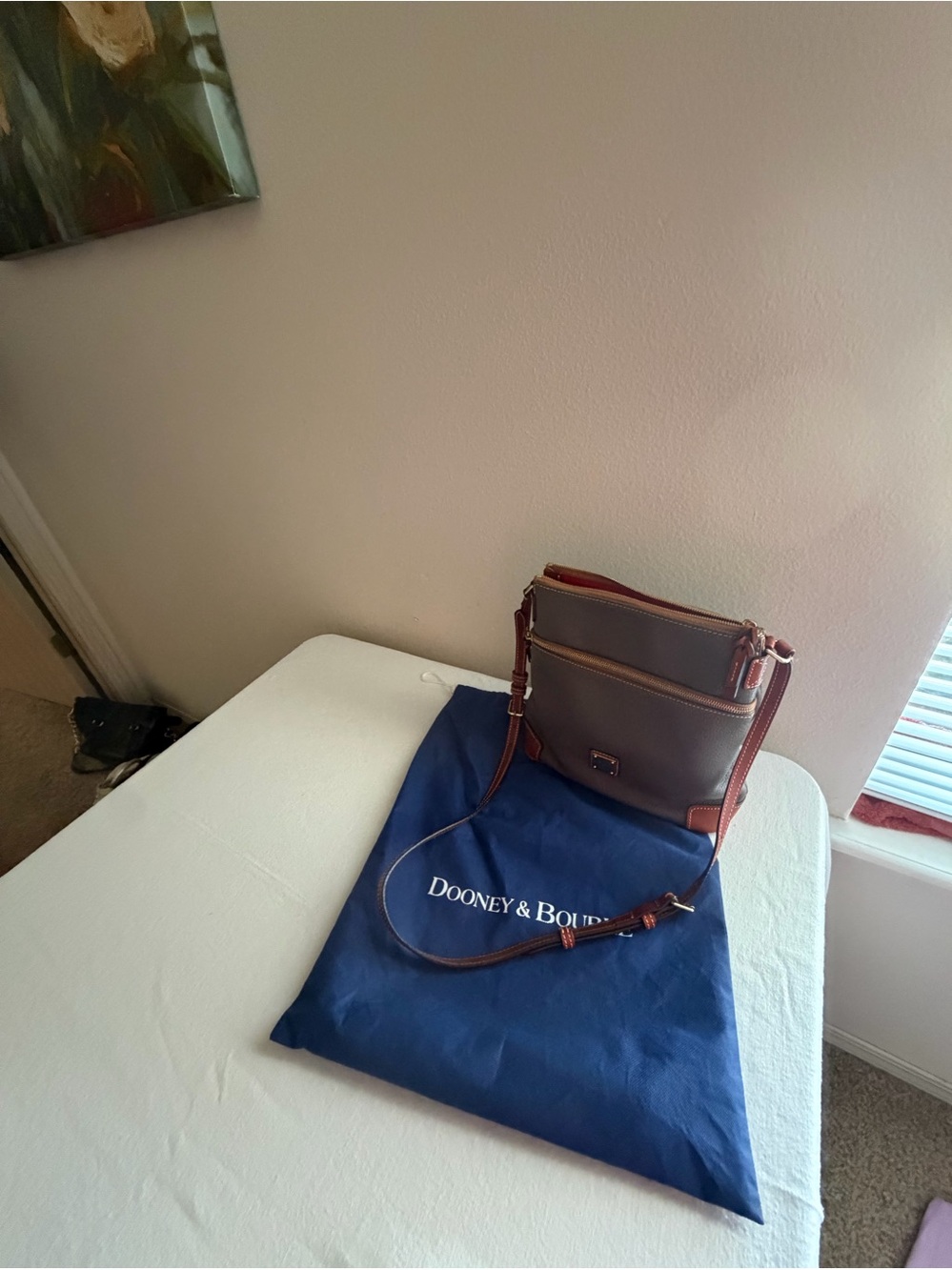 Dooney & Bourke Brown Leather Crossbody with Contrast Trim